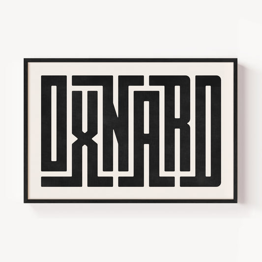Modern Framed Oxnard Art - Black Typography Design on White Background