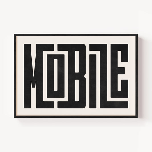 Modern Framed Mobile Art - Black Typography Design on White Background