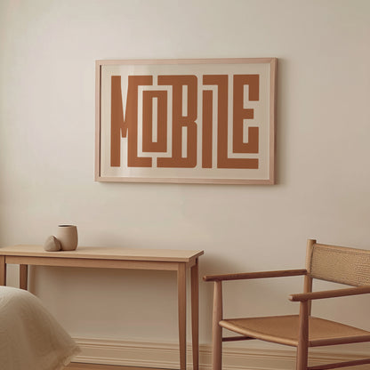 Wood framed minimalist Mobile Wall Decor in Boho style room wtih neutral colors