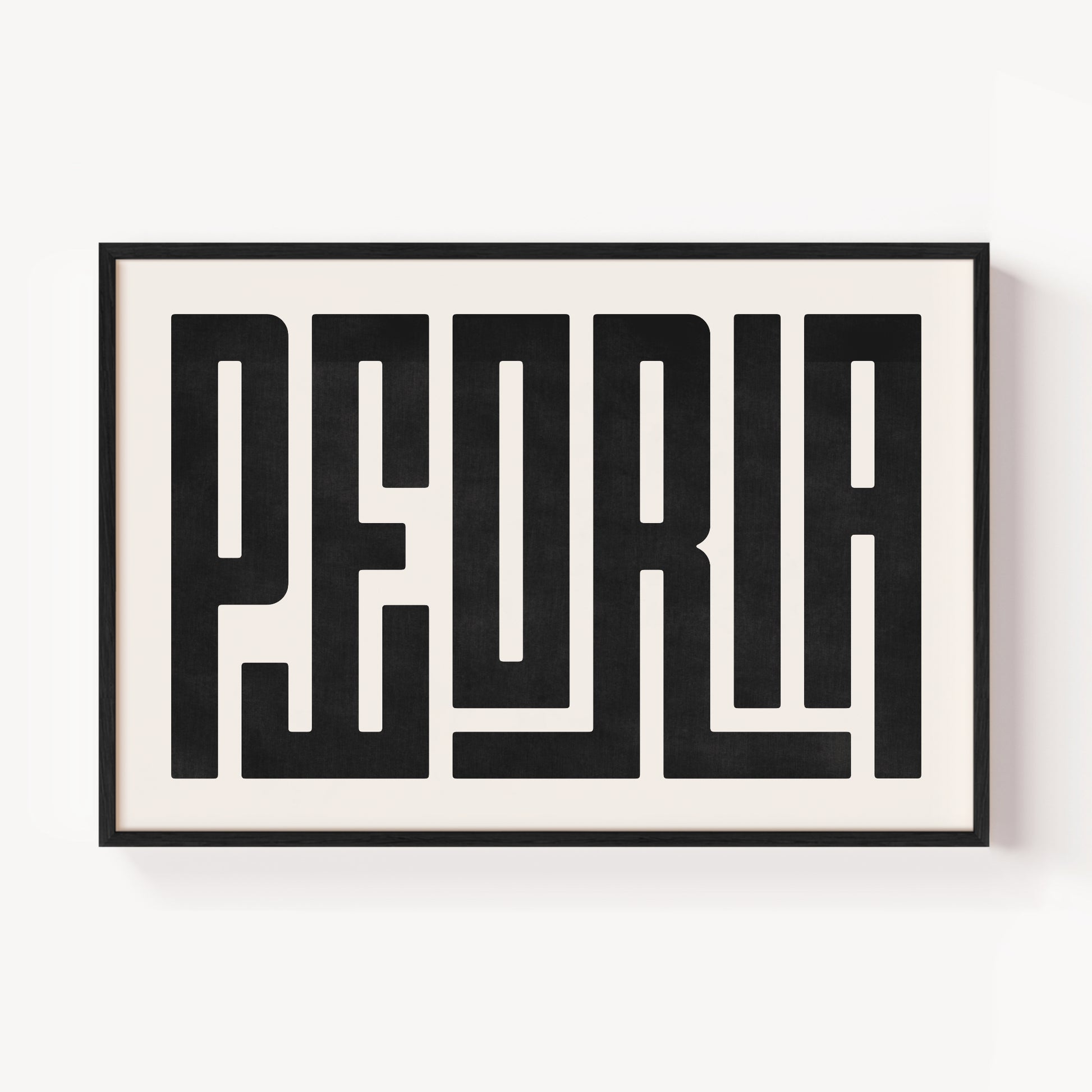 Modern Framed Peoria Art - Black Typography Design on White Background