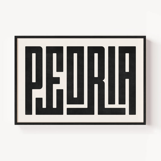 Modern Framed Peoria Art - Black Typography Design on White Background