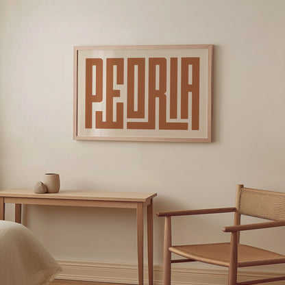 Wood framed minimalist Peoria Wall Decor in Boho style room wtih neutral colors