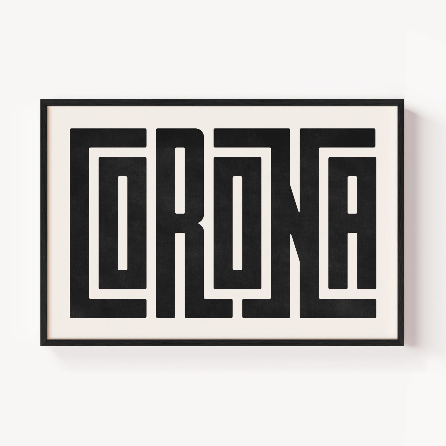 Modern Framed Corona Art - Black Typography Design on White Background