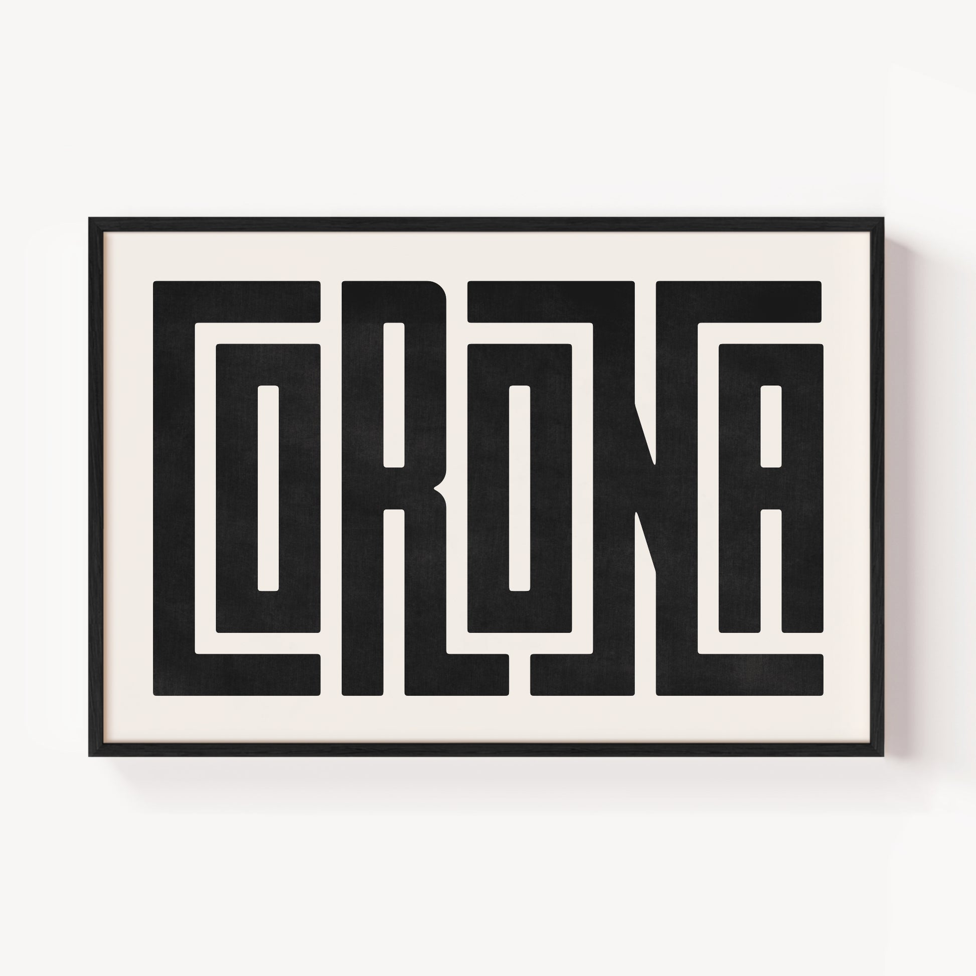 Modern Framed Corona Art - Black Typography Design on White Background