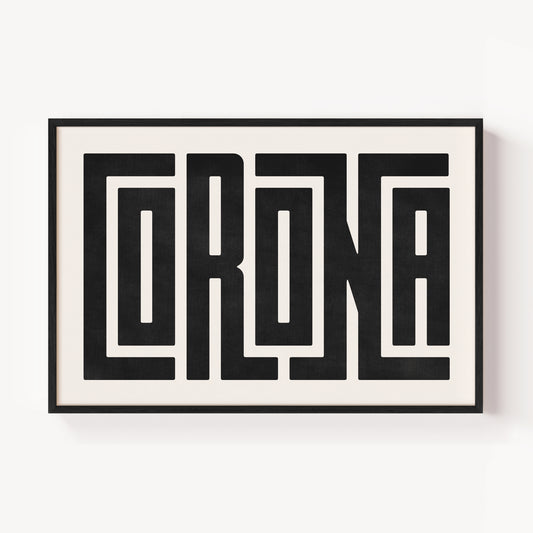 Modern Framed Corona Art - Black Typography Design on White Background