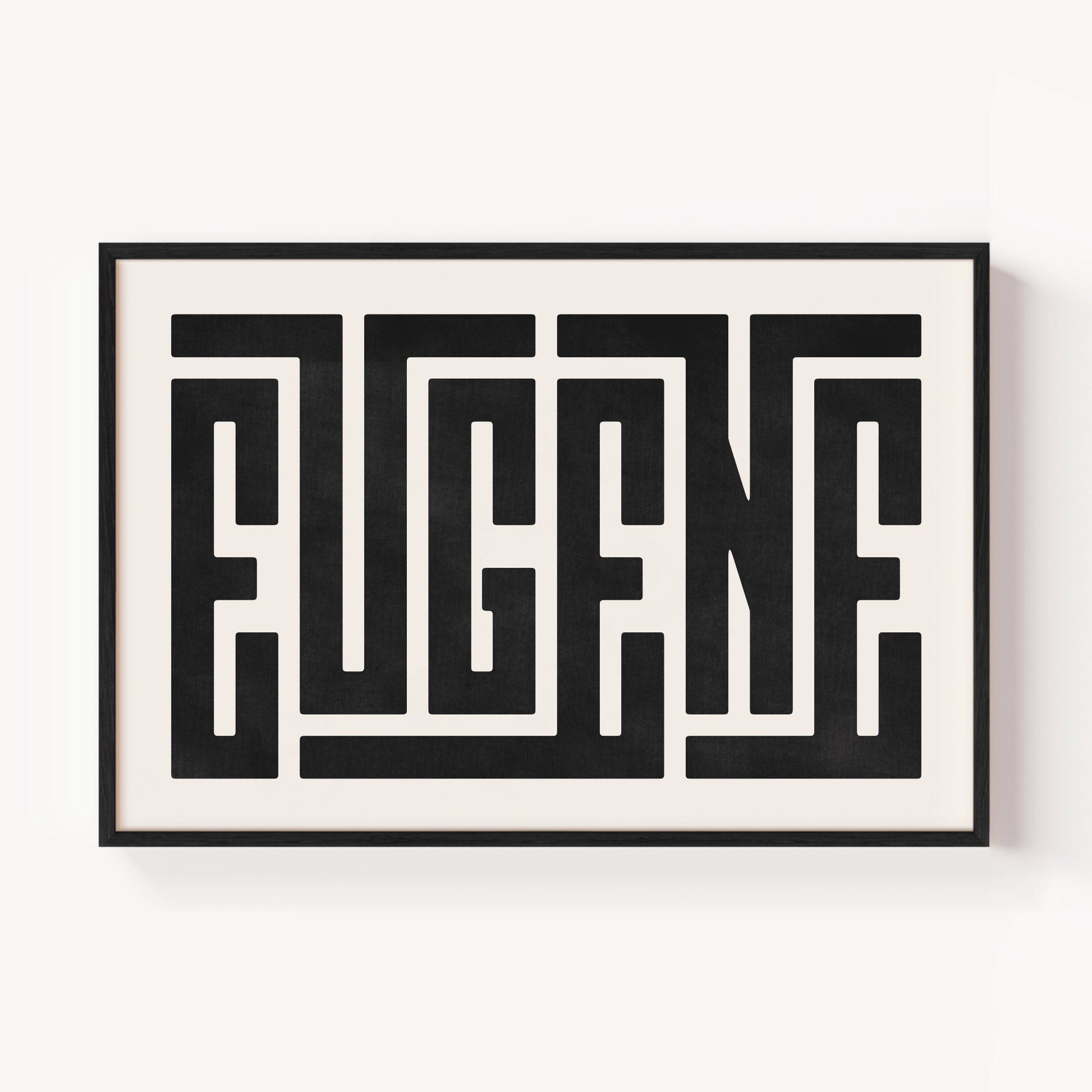 Modern Framed Eugene Art - Black Typography Design on White Background