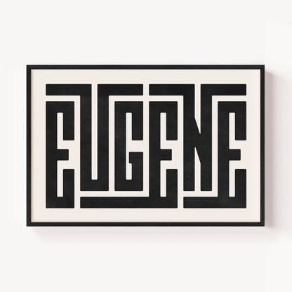 Modern Framed Eugene Art - Black Typography Design on White Background