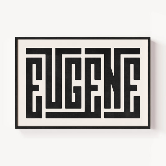 Modern Framed Eugene Art - Black Typography Design on White Background