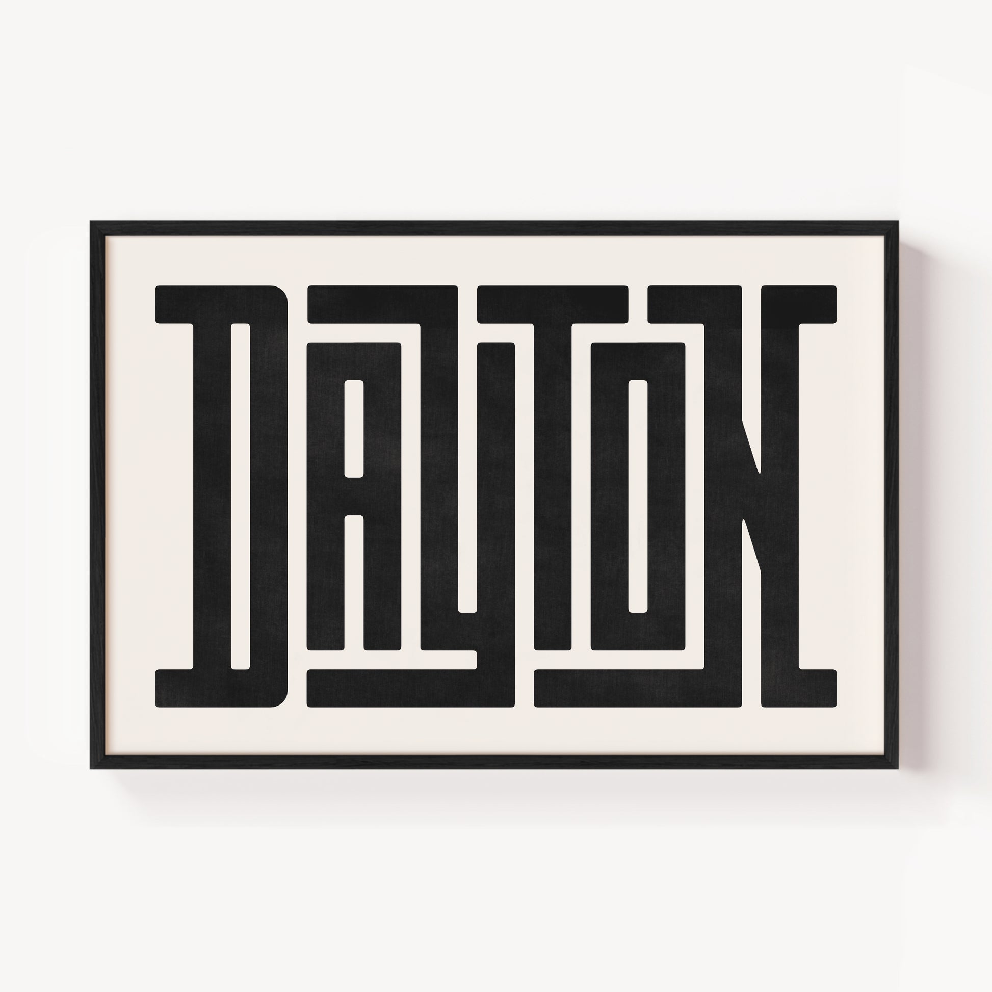 Modern Framed Dayton Art - Black Typography Design on White Background