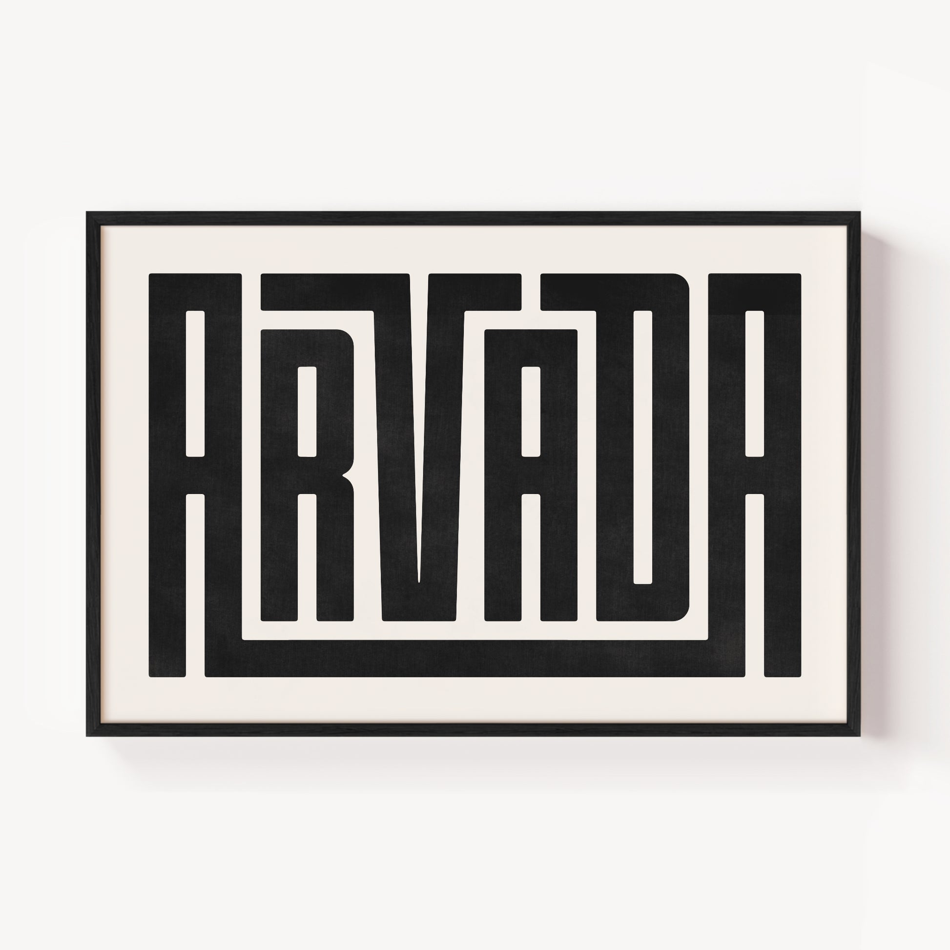 Modern Framed Arvada Art - Black Typography Design on White Background