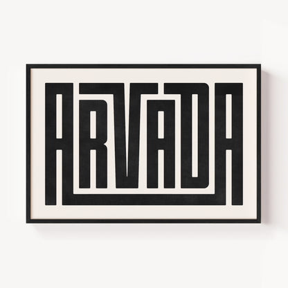 Modern Framed Arvada Art - Black Typography Design on White Background