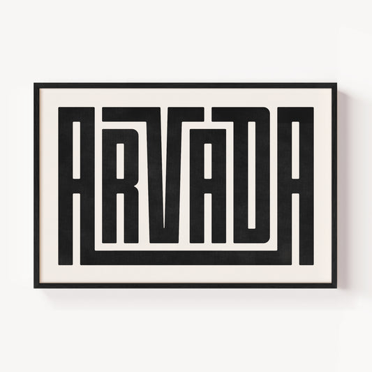 Modern Framed Arvada Art - Black Typography Design on White Background