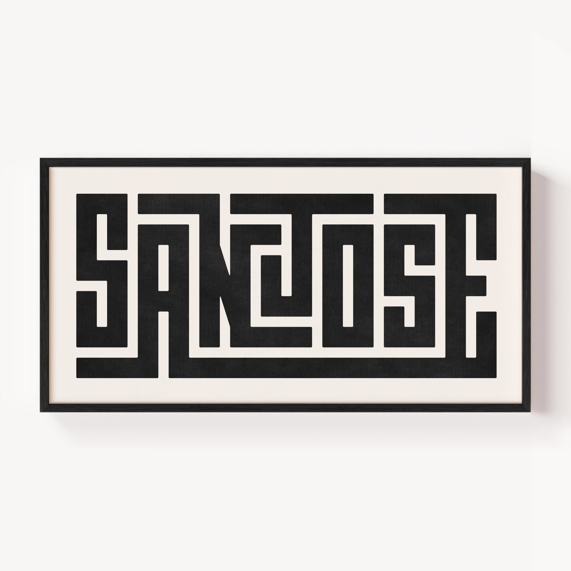 Modern Framed San Jose Art - Black Typography Design on White Background