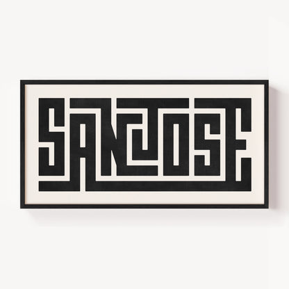 Modern Framed San Jose Art - Black Typography Design on White Background