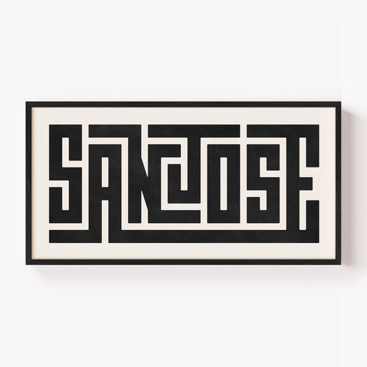 Modern Framed San Jose Art - Black Typography Design on White Background