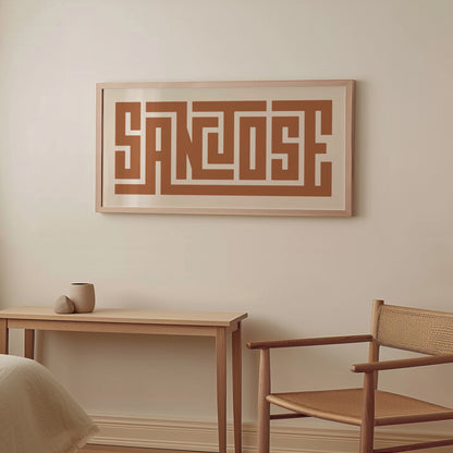 Wood framed minimalist San Jose Wall Decor in Boho style room wtih neutral colors