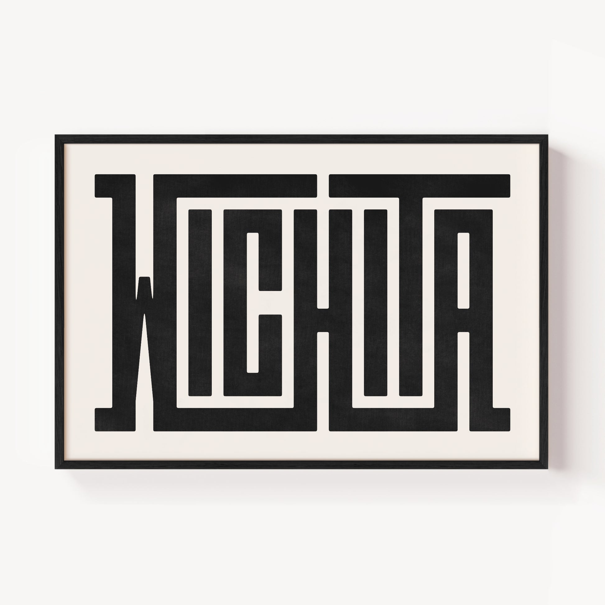 Modern Framed Wichita Art - Black Typography Design on White Background