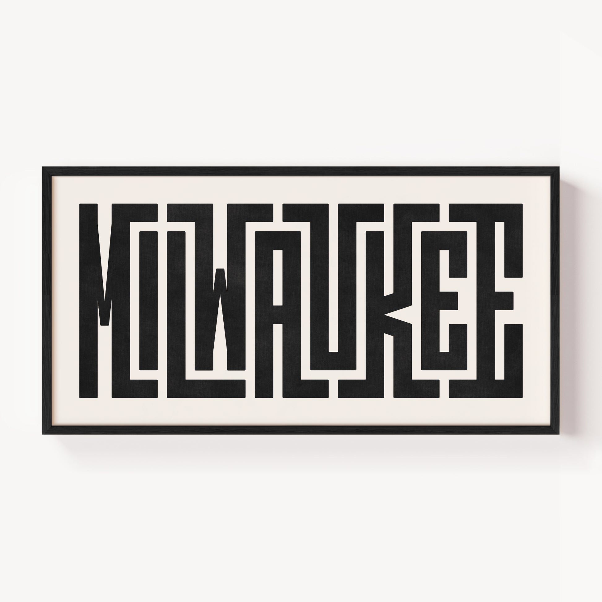 Modern Framed Milwaukee Art - Black Typography Design on White Background
