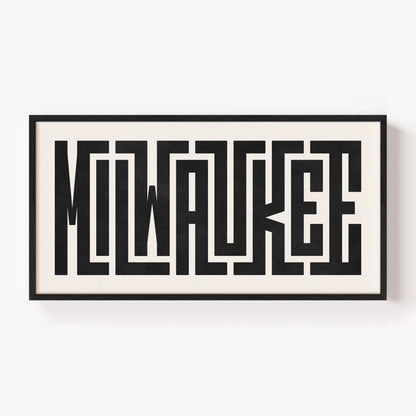 Modern Framed Milwaukee Art - Black Typography Design on White Background