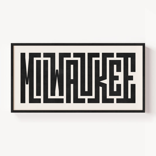 Modern Framed Milwaukee Art - Black Typography Design on White Background