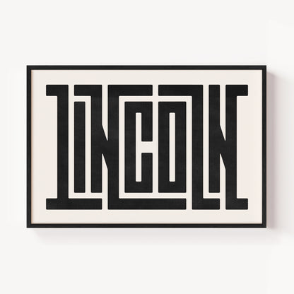 Modern Framed Lincoln Art - Black Typography Design on White Background