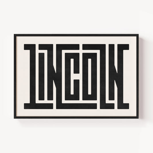 Modern Framed Lincoln Art - Black Typography Design on White Background