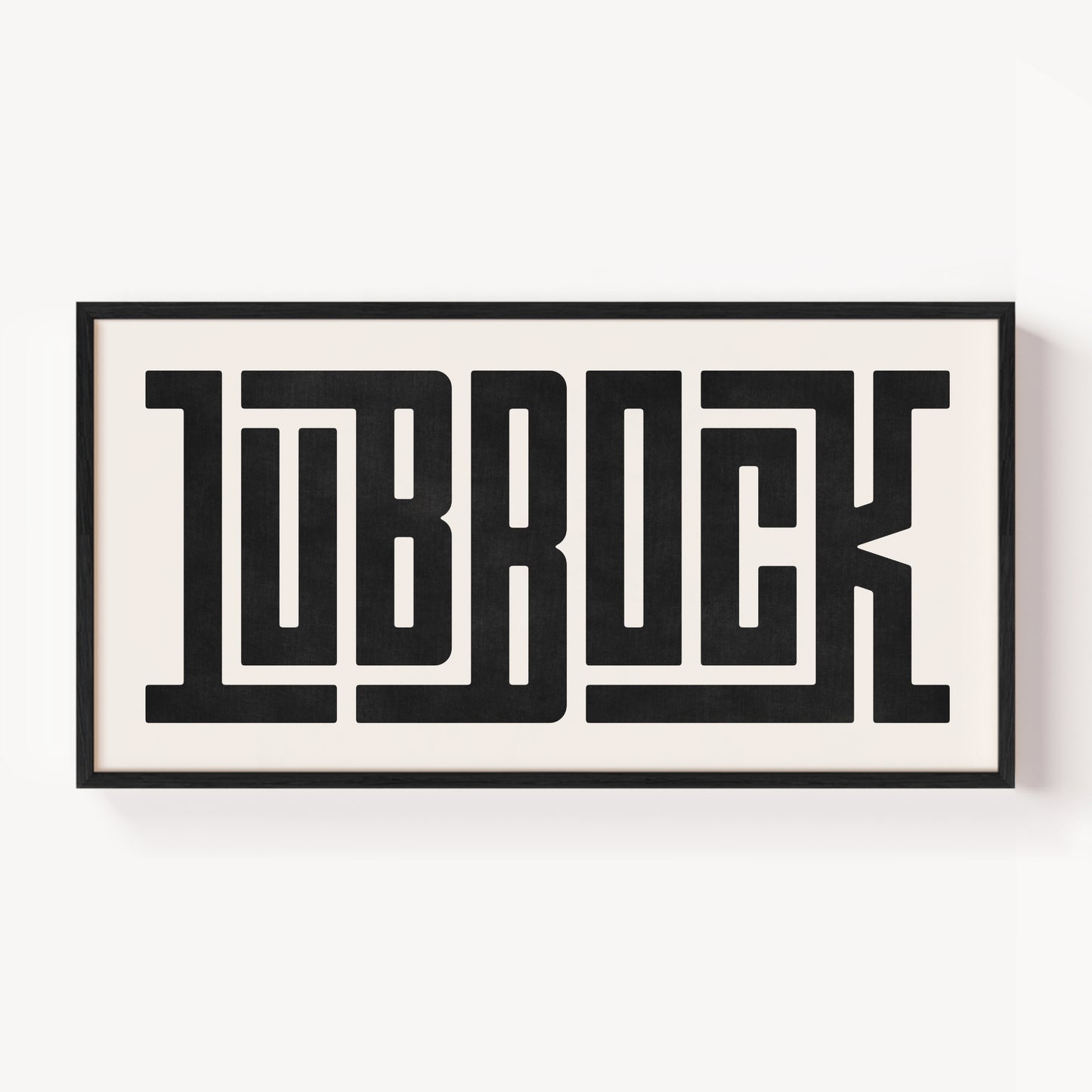 Modern Framed Lubbock Art - Black Typography Design on White Background