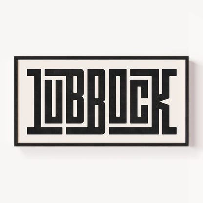 Modern Framed Lubbock Art - Black Typography Design on White Background