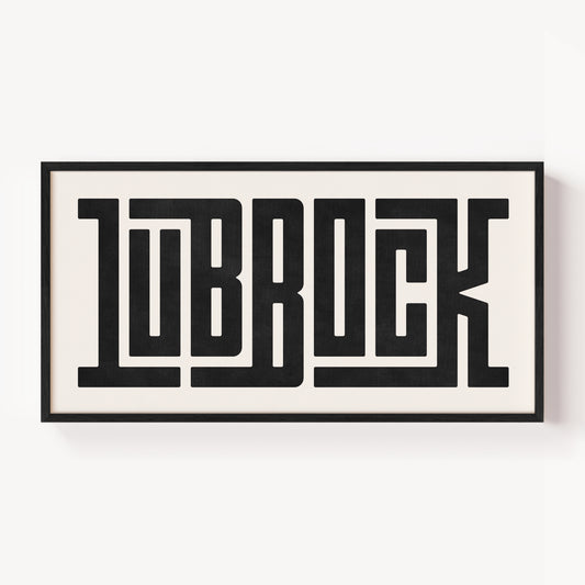 Modern Framed Lubbock Art - Black Typography Design on White Background