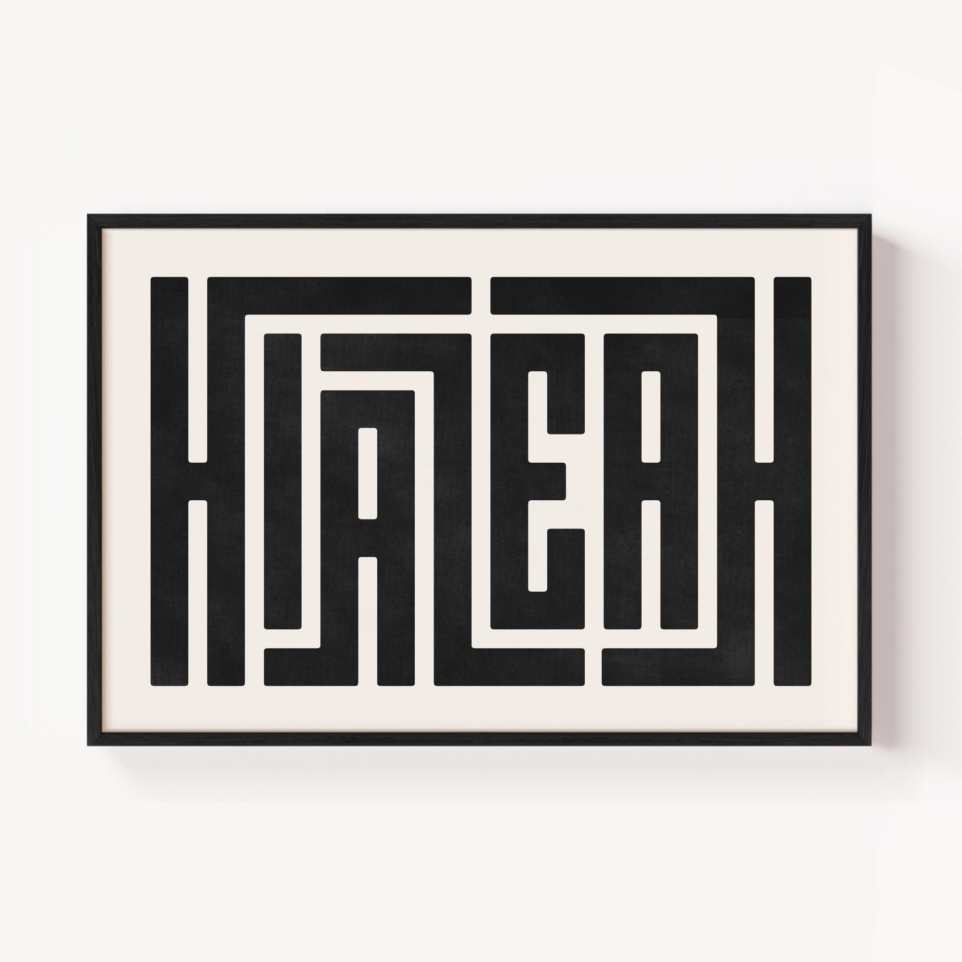 Modern Framed Hialeah Art - Black Typography Design on White Background