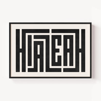 Modern Framed Hialeah Art - Black Typography Design on White Background
