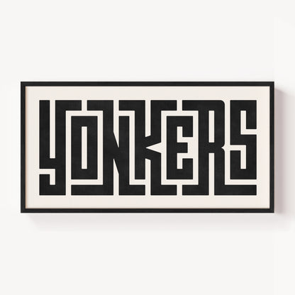 Modern Framed Yonkers Art - Black Typography Design on White Background