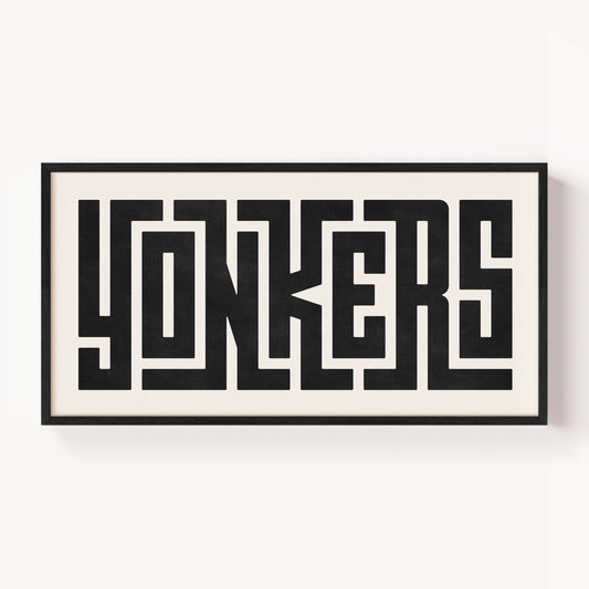Modern Framed Yonkers Art - Black Typography Design on White Background