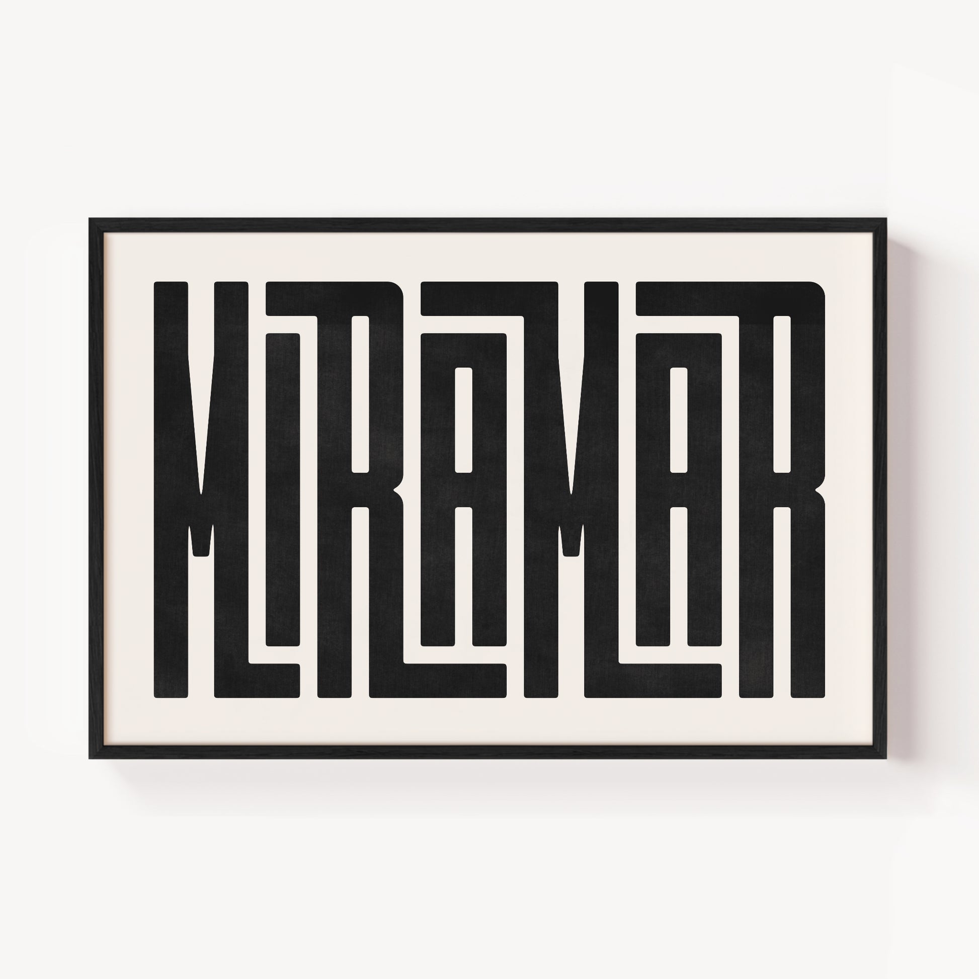 Modern Framed Miramar Art - Black Typography Design on White Background