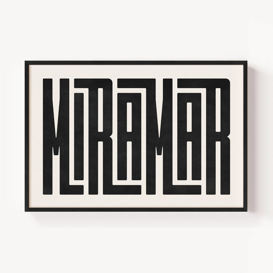 Modern Framed Miramar Art - Black Typography Design on White Background