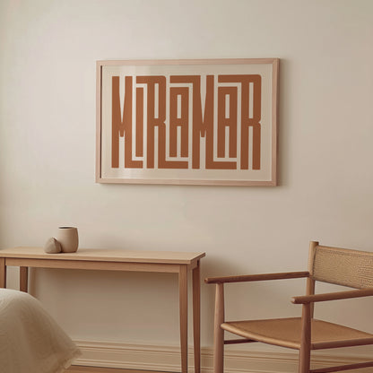 Wood framed minimalist Miramar Wall Decor in Boho style room wtih neutral colors