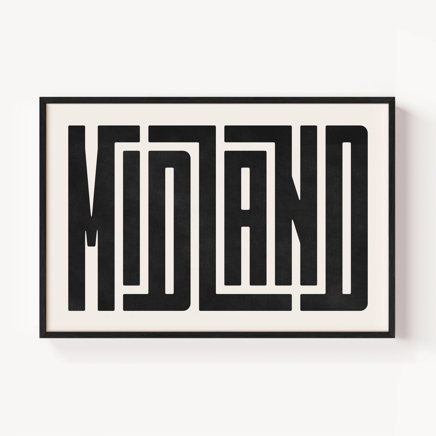 Modern Framed Midland Art - Black Typography Design on White Background