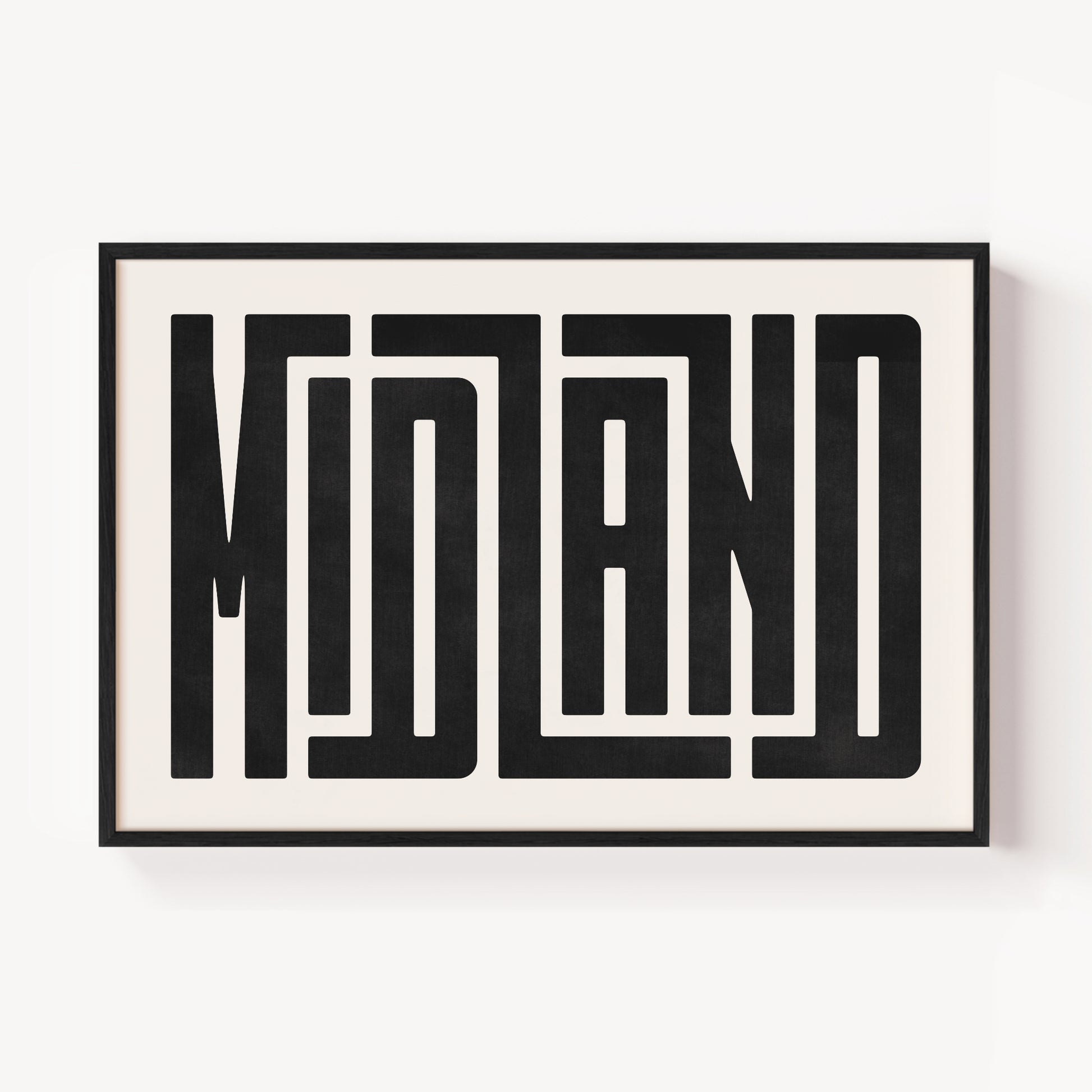 Modern Framed Midland Art - Black Typography Design on White Background