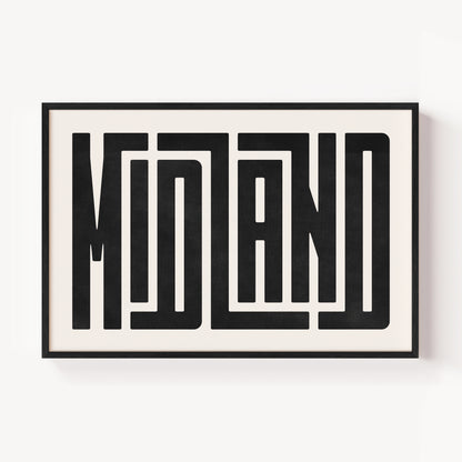 Modern Framed Midland Art - Black Typography Design on White Background