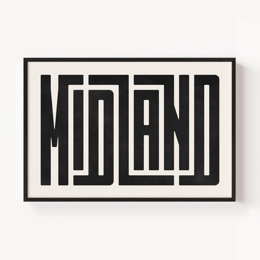 Modern Framed Midland Art - Black Typography Design on White Background