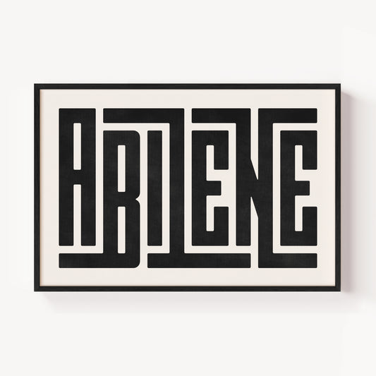Modern Framed Abilene Art - Black Typography Design on White Background
