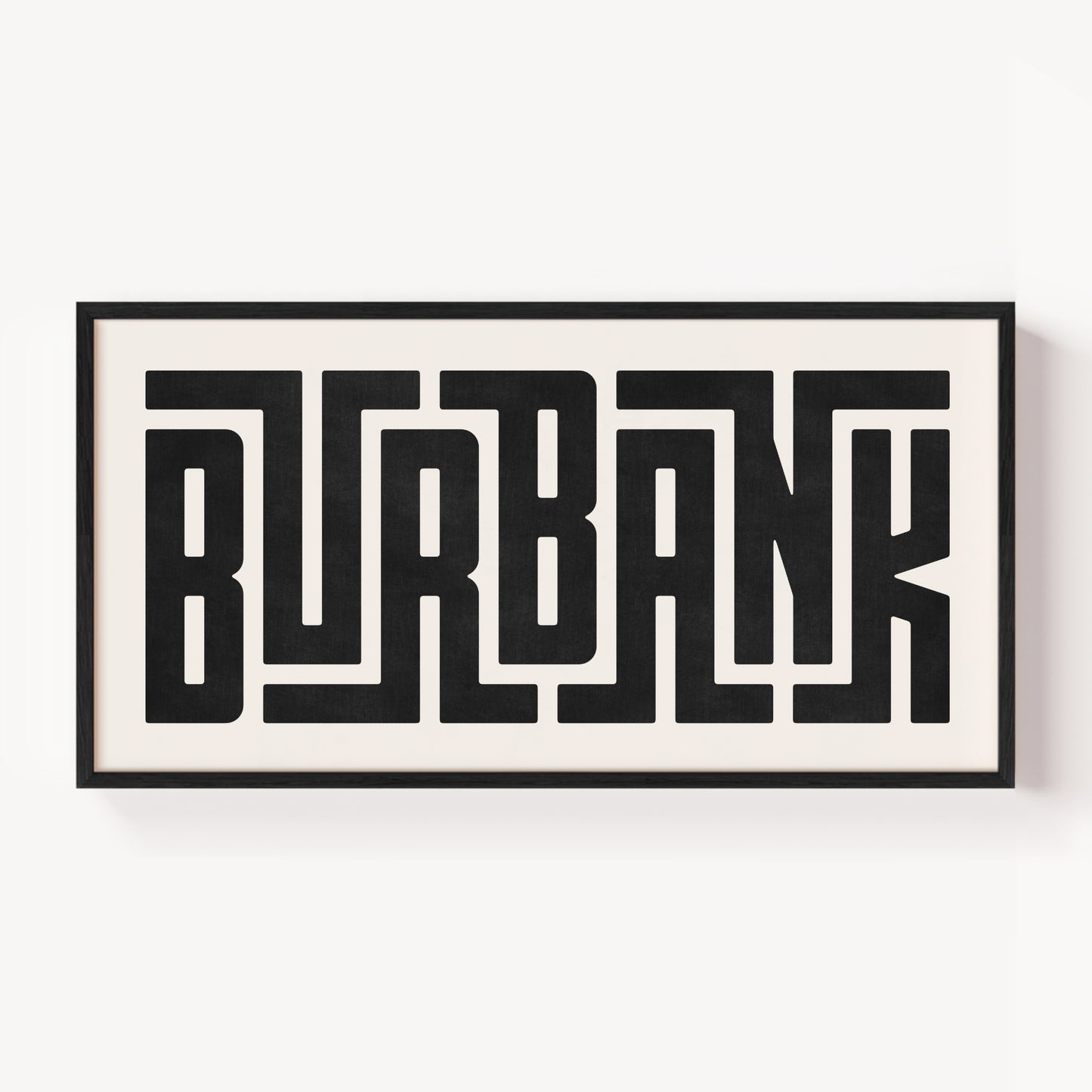 Modern Framed Burbank Art - Black Typography Design on White Background