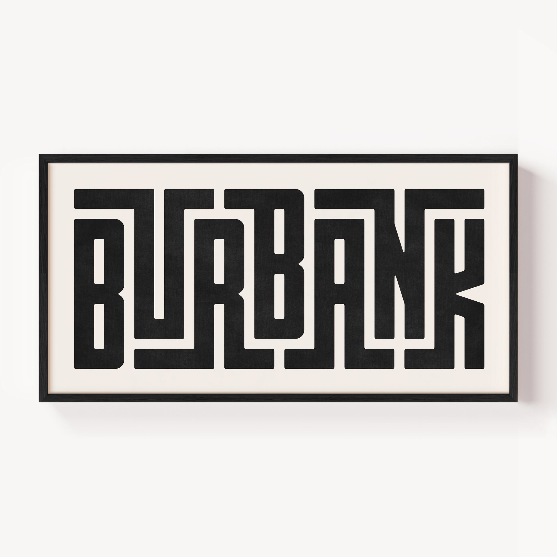 Modern Framed Burbank Art - Black Typography Design on White Background