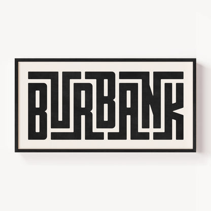 Modern Framed Burbank Art - Black Typography Design on White Background