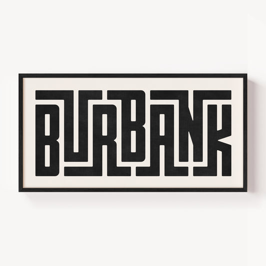 Modern Framed Burbank Art - Black Typography Design on White Background