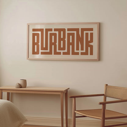 Wood framed minimalist Burbank Wall Decor in Boho style room wtih neutral colors