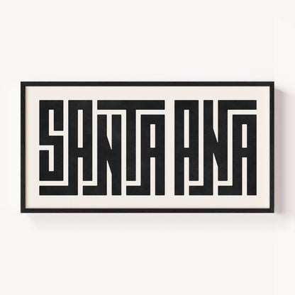 Modern Framed Santa Ana Art - Black Typography Design on White Background
