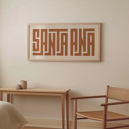 Wood framed minimalist Santa Ana Wall Decor in Boho style room wtih neutral colors