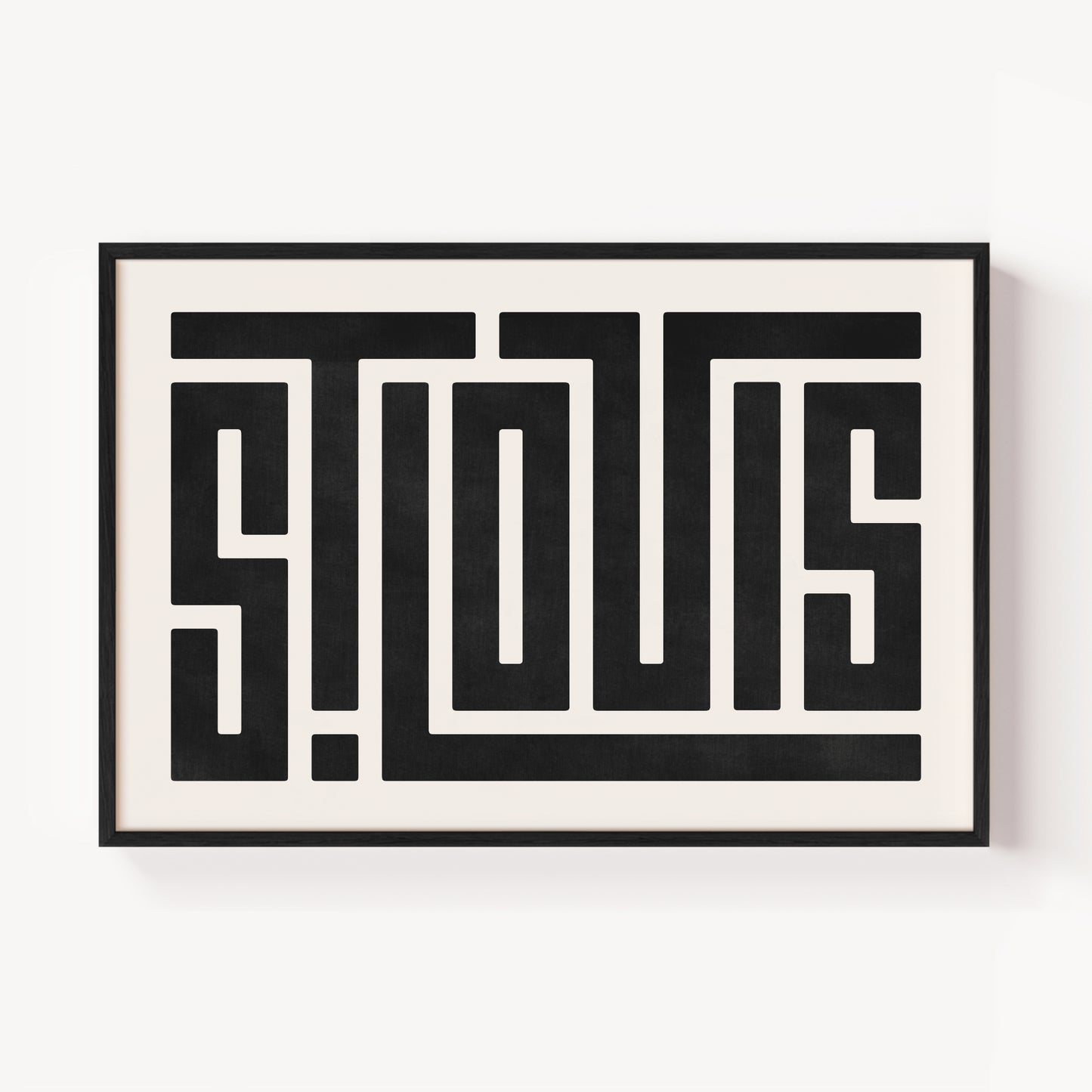 Modern Framed St. Louis Art - Black Typography Design on White Background
