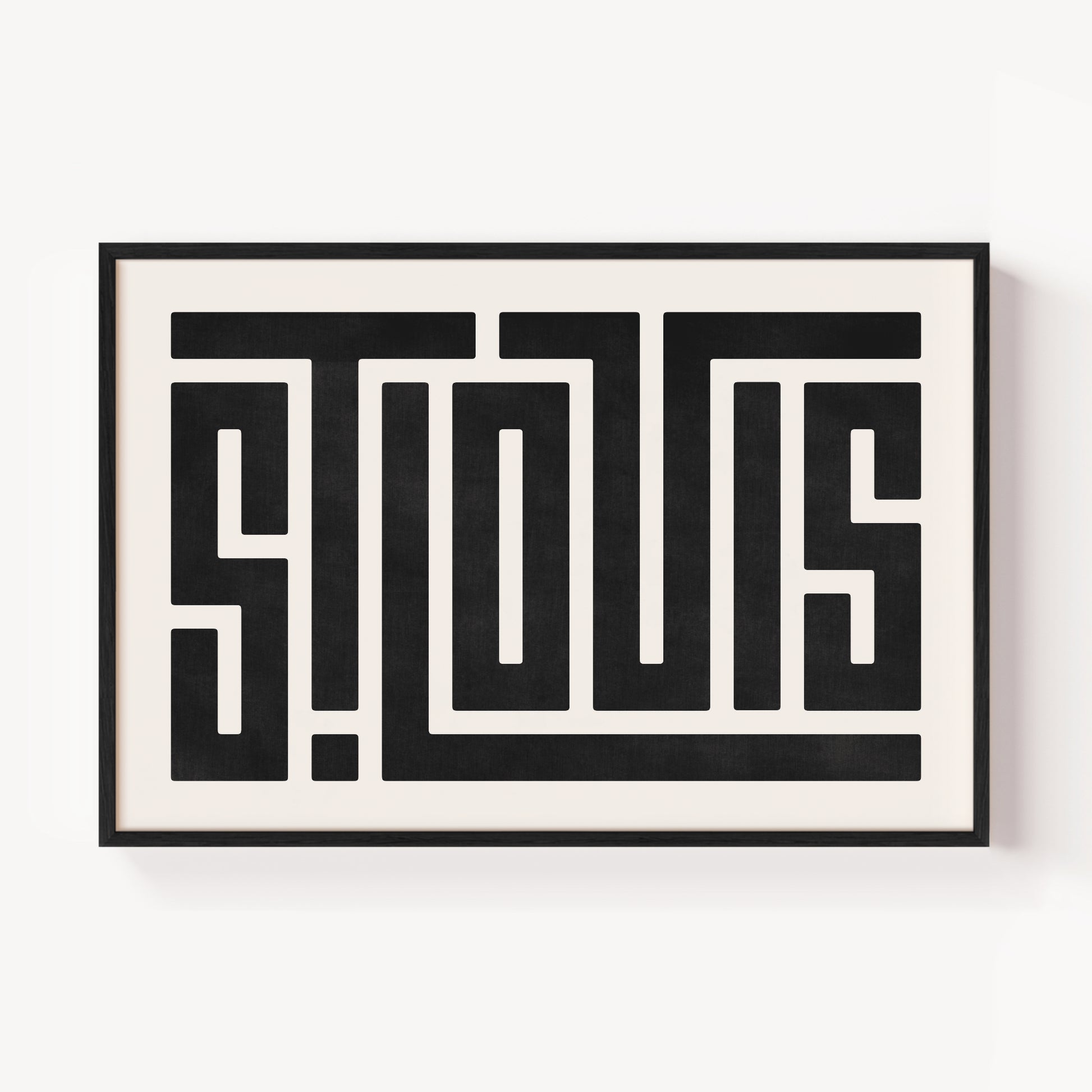 Modern Framed St. Louis Art - Black Typography Design on White Background